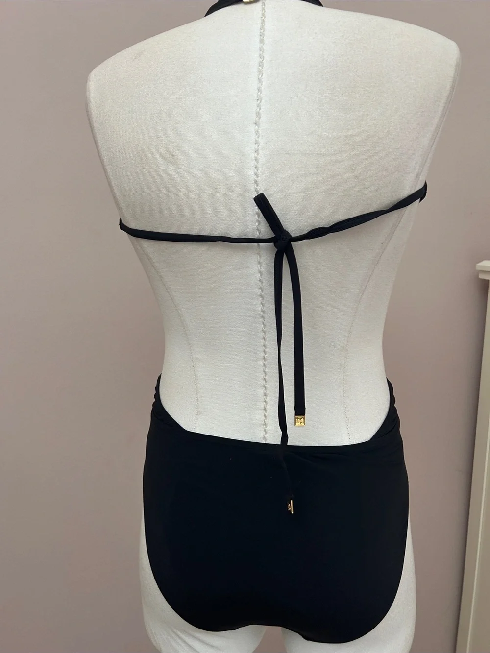 Tory Burch Black Plunge Halter One-Piece
